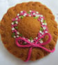 Hand Embroidered Miniature Summer Hat Felt Brooch - Pink & White Flowers - Image 2