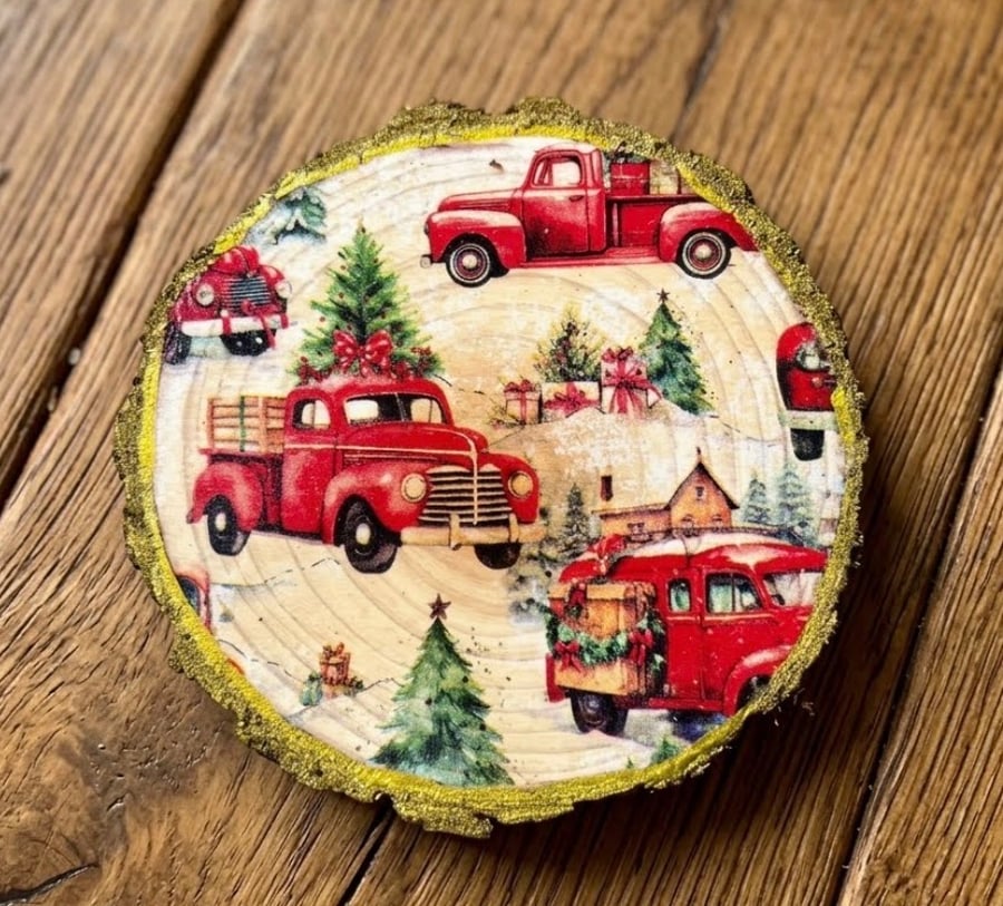 Christmas Wooden Disc Drinks Coaster