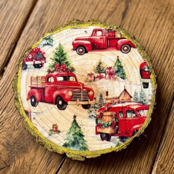 Christmas Wooden Disc Drinks Coaster