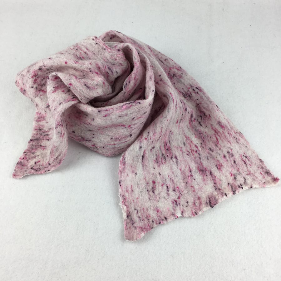Seconds Sunday - Pink and white, lightweight wool and silk nuno felted scarf 