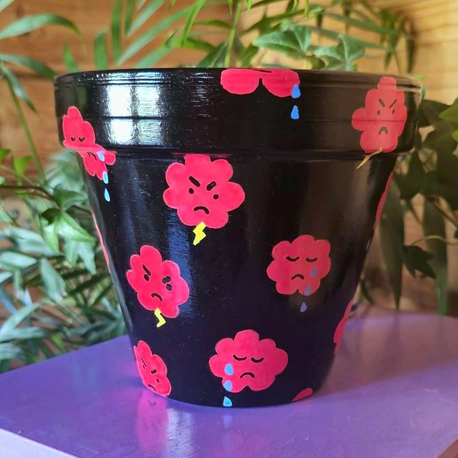Handpainted moody clouds plant pot