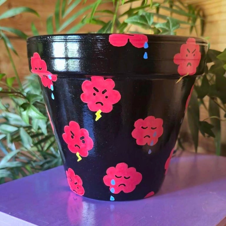 Handpainted moody clouds plant pot