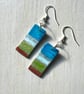 Little landscapes, painted wood on silver-plated earrings. - Image 1