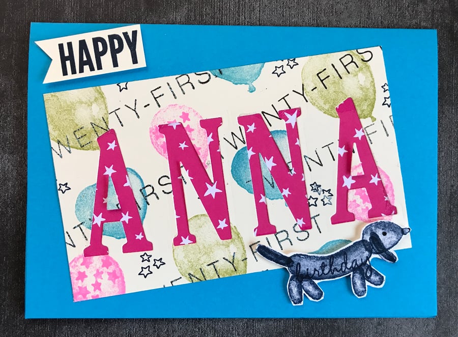 Happy 21st Balloon Dog Personalised Birthday Card