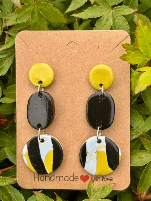Stylish Trio Colour Polymer Clay Drop Earrings