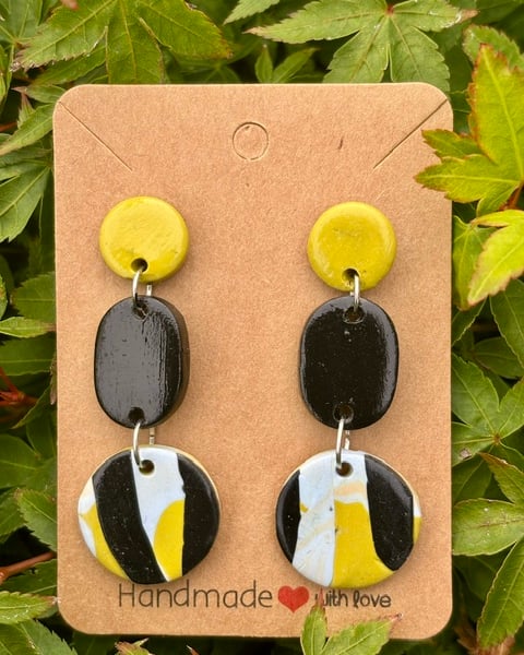 Stylish Trio Colour Polymer Clay Drop Earrings