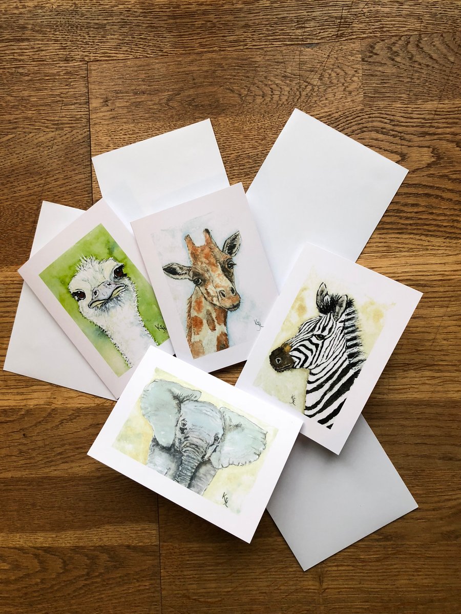 FREE UK POSTAGE - 4 x blank safari animal cards  - 