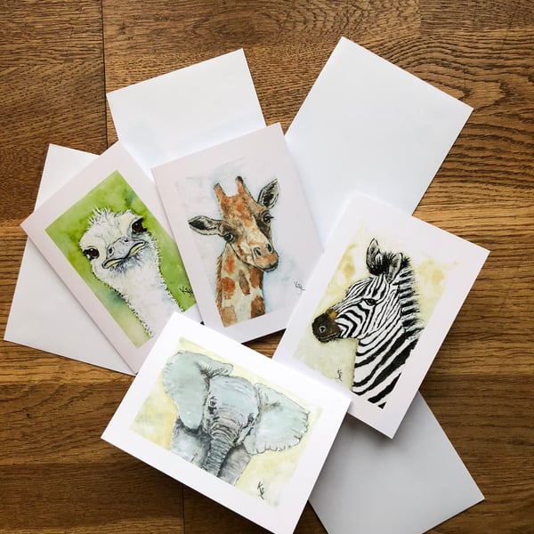 FREE UK POSTAGE - 4 x blank safari animal cards  - 