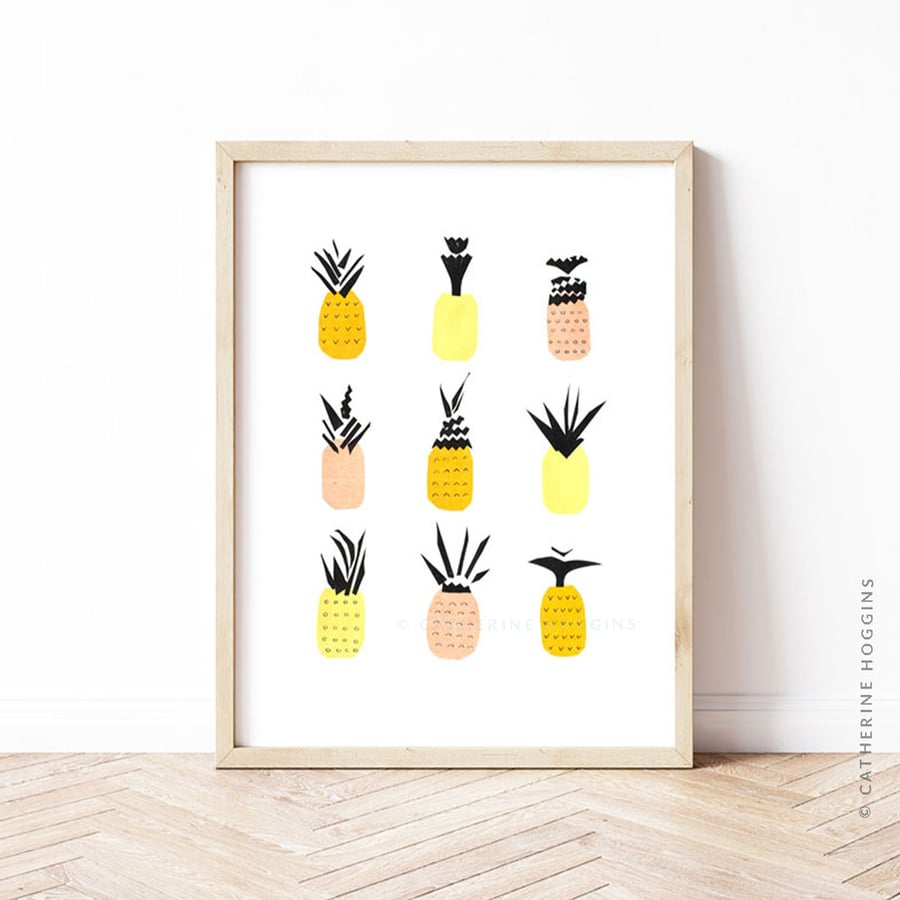 Pineapples! Modern and Minimalist Kitchen Wall Art - Illustrated Print