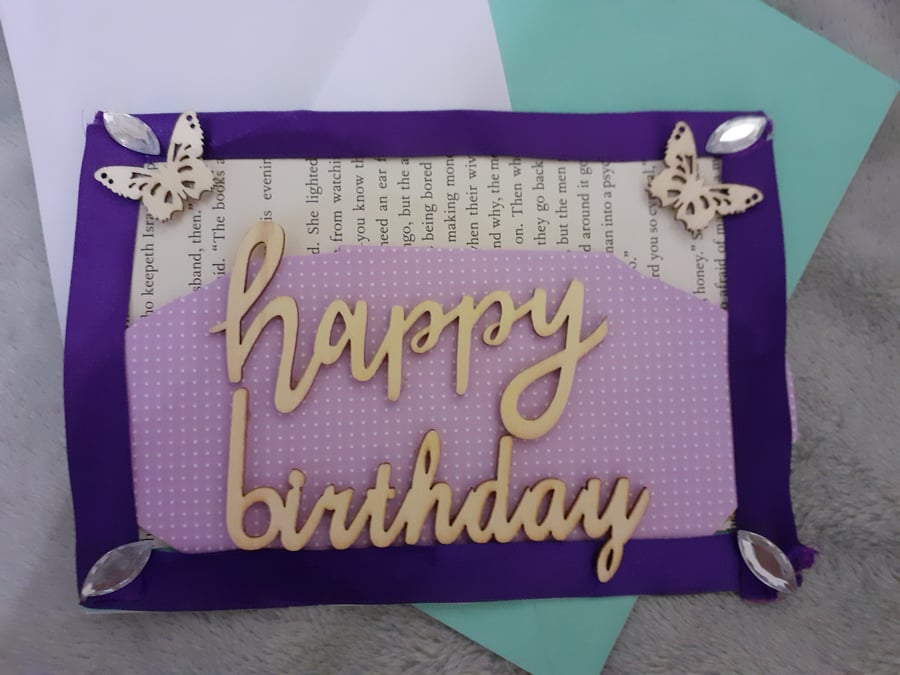 Purple page, happy birthday card