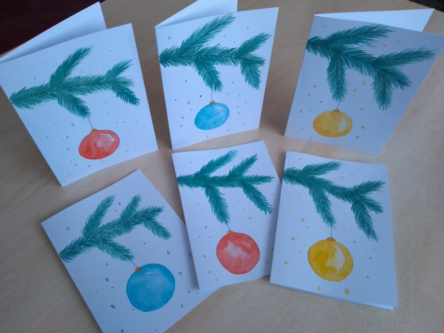 Set of 6 Original Hand Painted Christmas Cards 