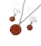 Deep Red pendant and earrings set, steel and enamel jewellery set for woman - Image 2