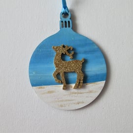 Christmas Tree Hanging Decoration Bauble Snow Scene Deer Stag Reindeer