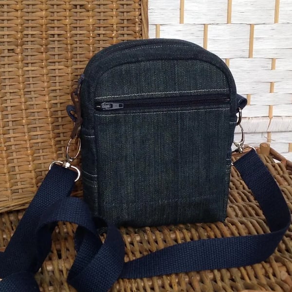 Dark denim crossbody phone bag