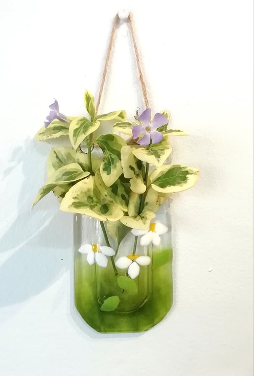 Daisy Fused Glass Wall Vase: Pocket Hanging Flower Art
