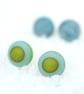 Blue Yellow Matt Glass Stud Earrings - Image 3