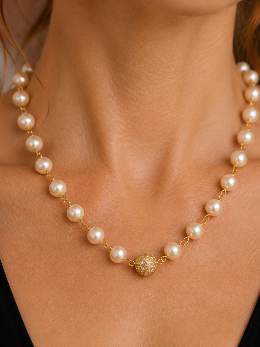 Ladies peach coloured shell pearl rosary link jewellery set