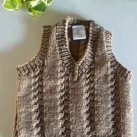 Hand knitted light brown baby tank top (0-3 month)