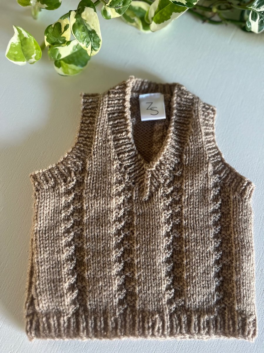 Hand knitted light brown baby tank top (0-3 month)