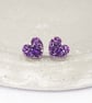Purple glitter small heart studs, Hypoallergenic titanium posts - Image 6