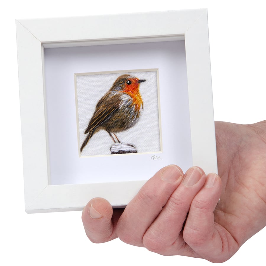 Robin, little 3D fabric robin picture framed, gift, ornament