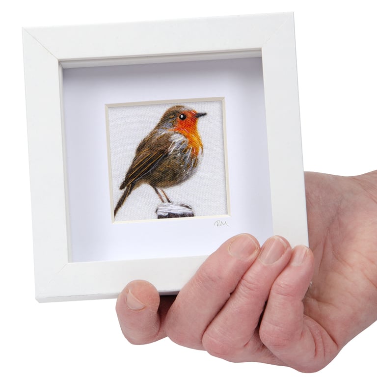 Robin, little 3D fabric robin picture framed, gift, ornament