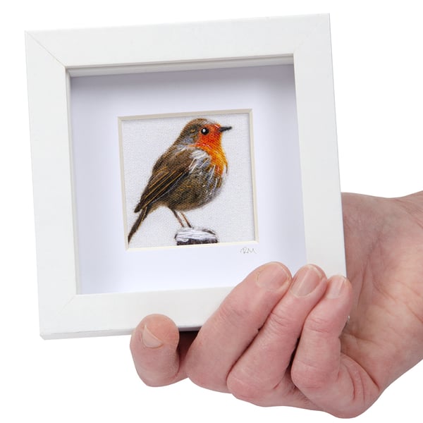 Robin, little 3D fabric robin picture framed, gift, ornament