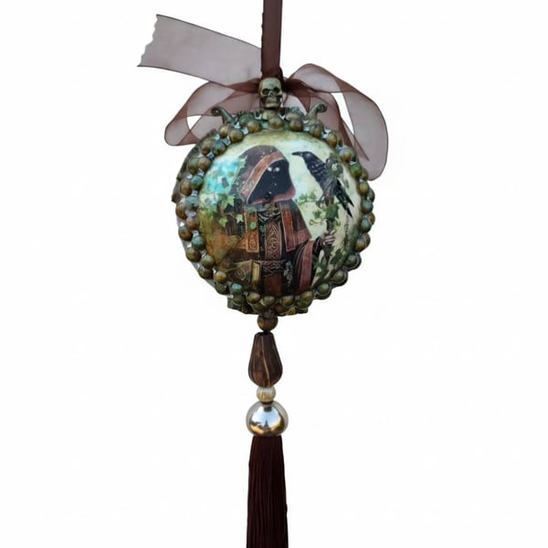 Handcrafted Green Man Bauble, Mythical Woodland Ornament