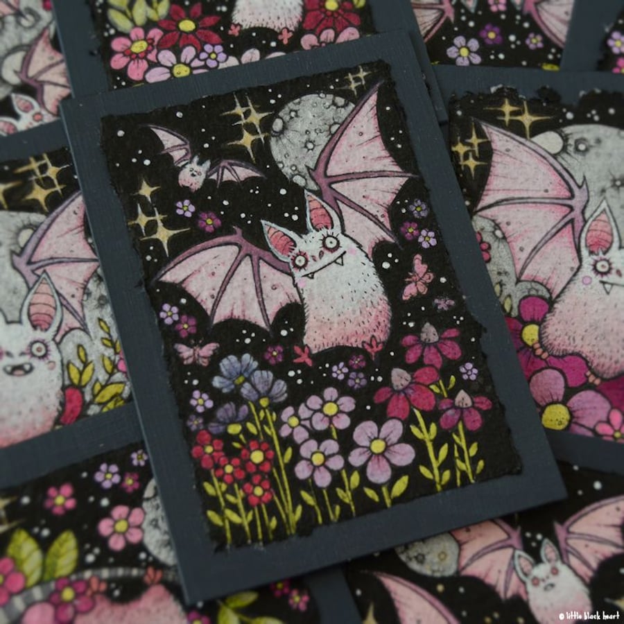 spring blossom bat - original aceo illustration