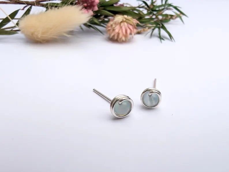 AQUAMARINE Stud Earrings Sterling Silver 14K Gold Filled March Birthstone 