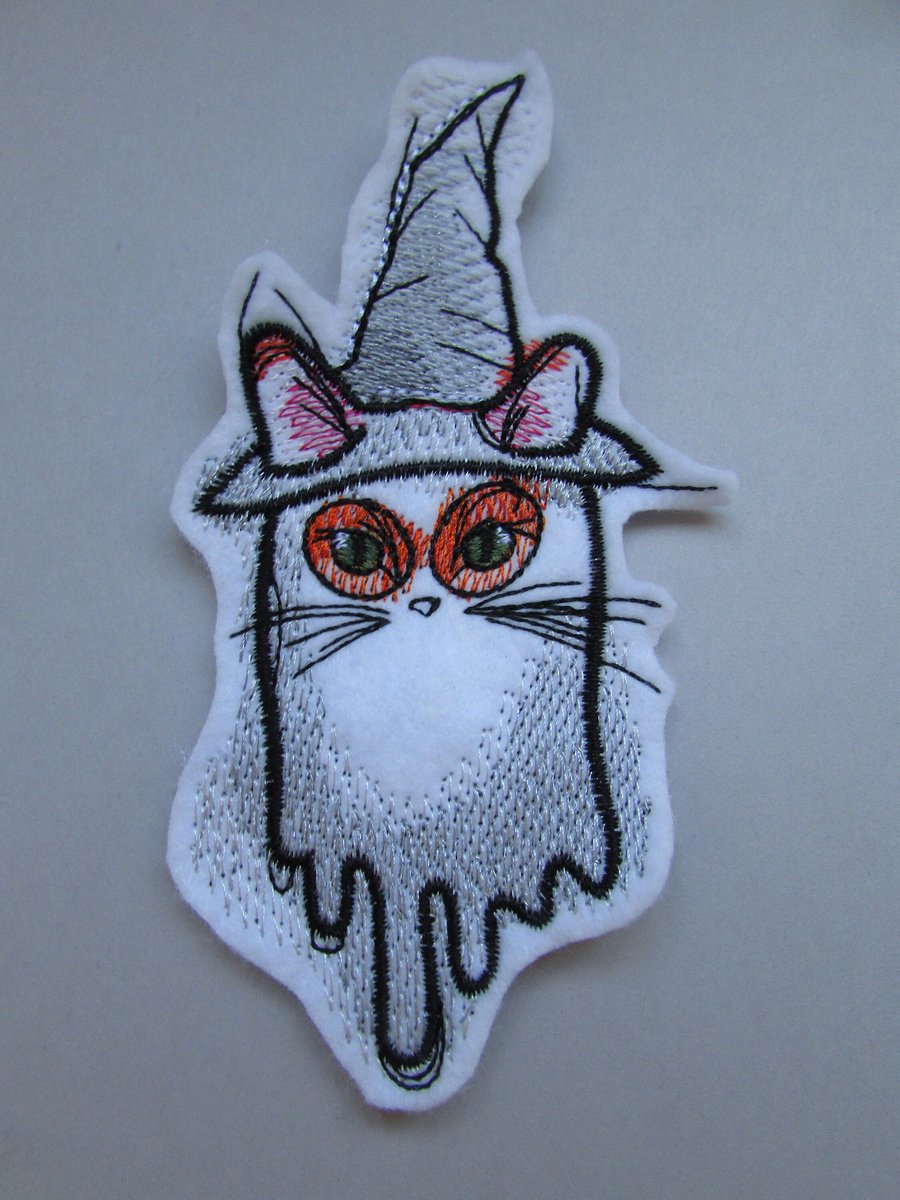 Embroidered Halloween Witches Cat Applique