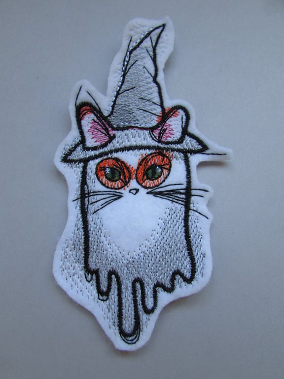 Embroidered Halloween Witches Cat Applique