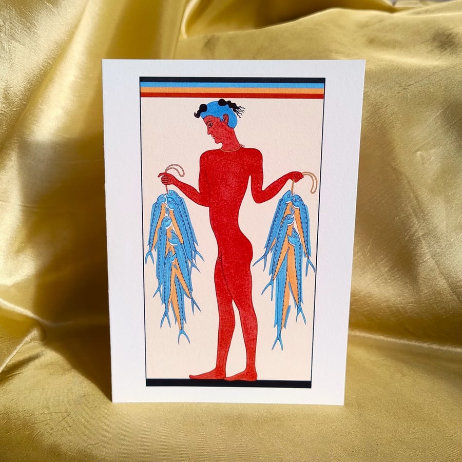 Minoan Art Illustration of the 'Fisherman Fresco' on A6 Greetings Card