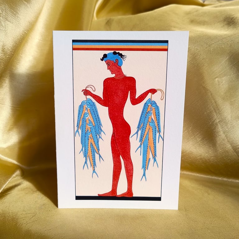 Minoan Art Illustration of the 'Fisherman Fresco' on A6 Greetings Card