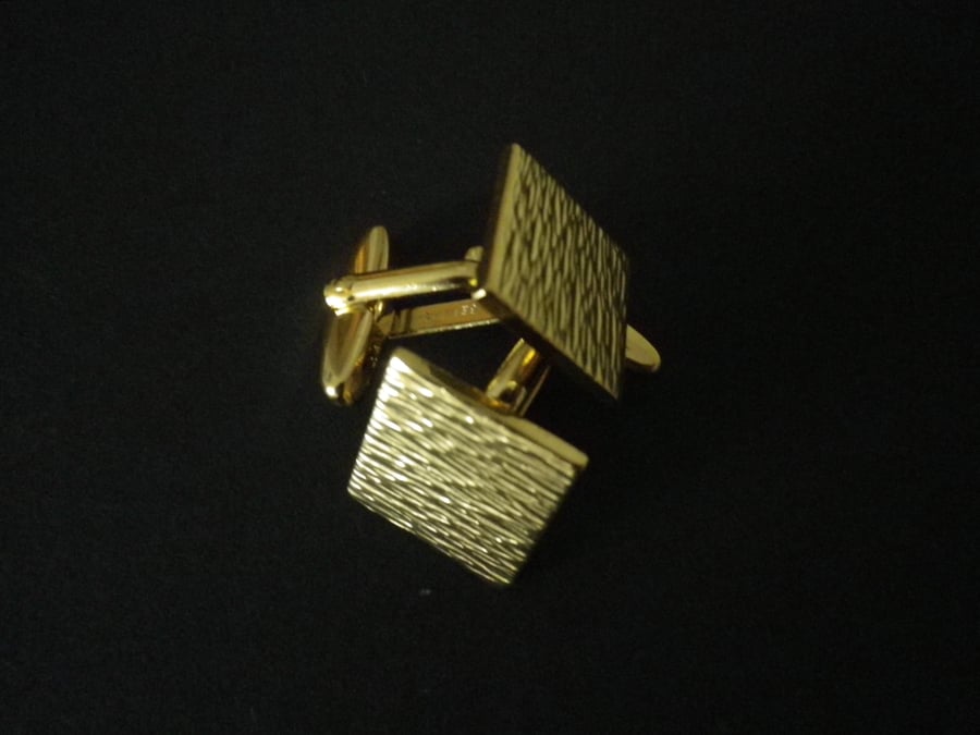 Gold plated retro design, textured surface, square cufflinks, free UK shipping..