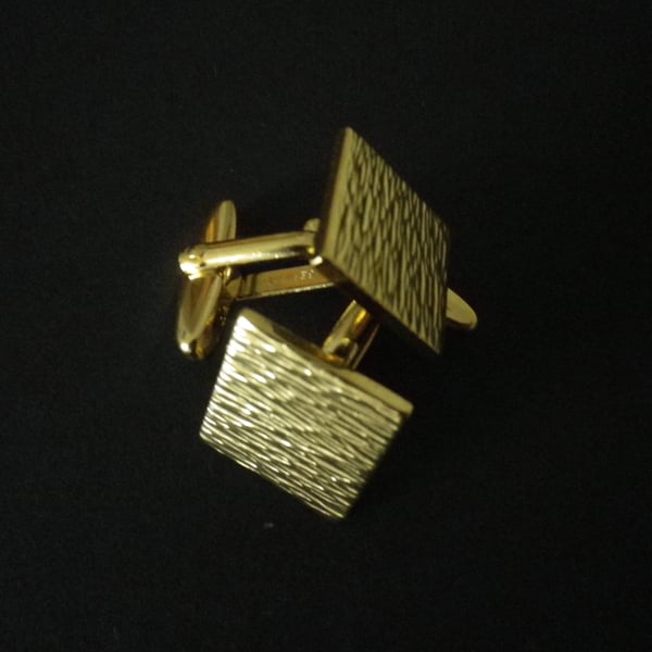 Gold plated retro design, textured surface, square cufflinks, free UK shipping..