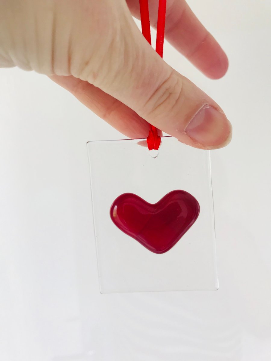 Fused glass 3D cast glass heart hanging