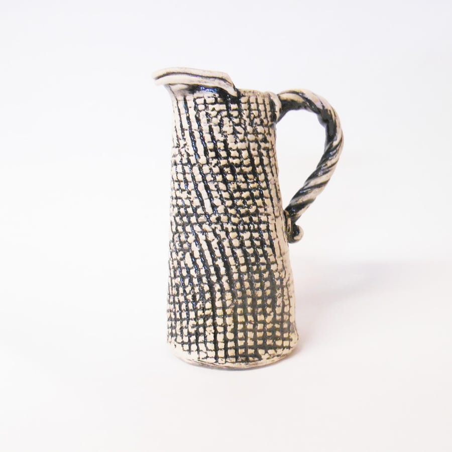 Jug Unique one off Textured Black and White Ceramic.