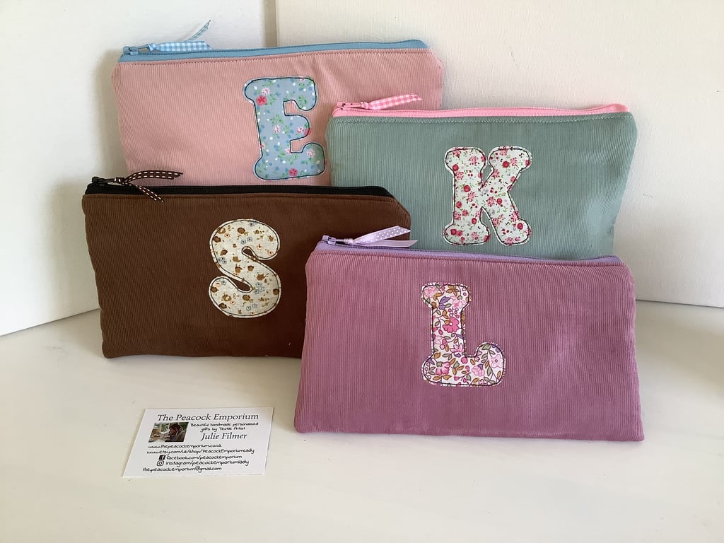 Monogrammed Pencil Case - Personalised Pen Pouch made from Cord