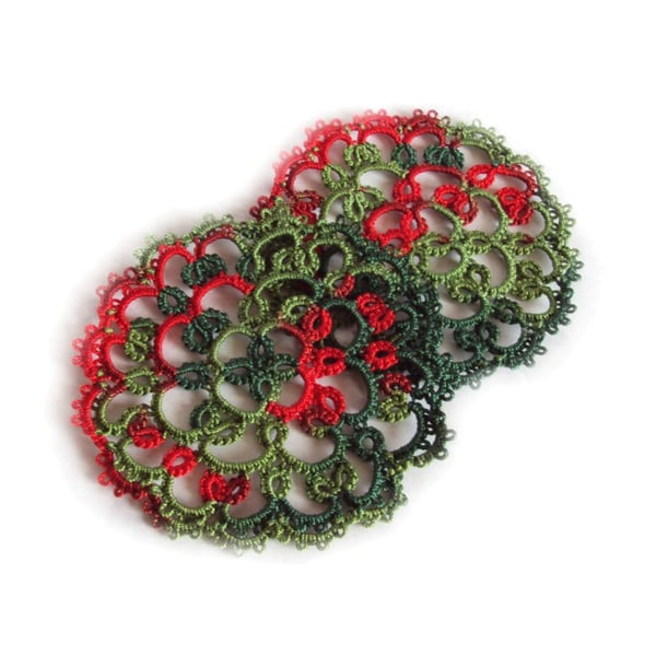 Handmade Lace Christmas Coasters - Set of Two