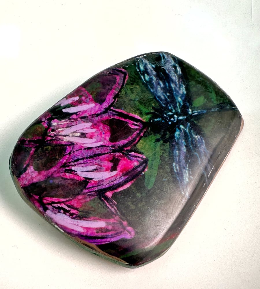 Image of Dragonfly  and Lily Art Brooch