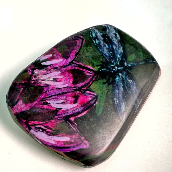 Dragonfly  and Lily Art Brooch