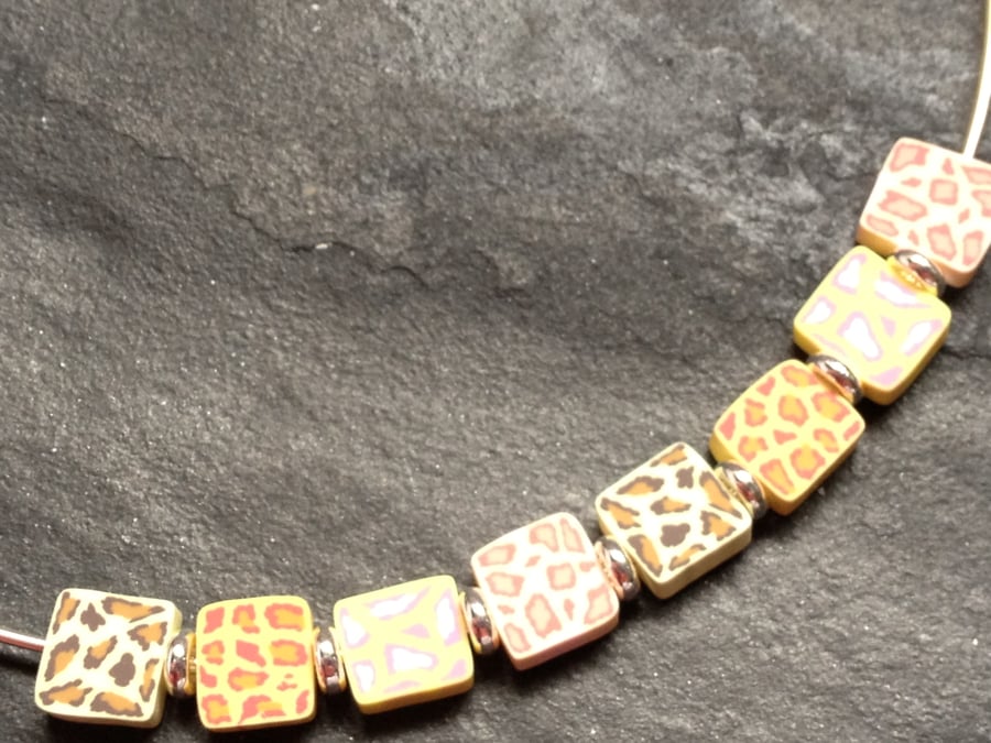 Pastel Leopard Polymer Clay Silver Plated Choker Necklace