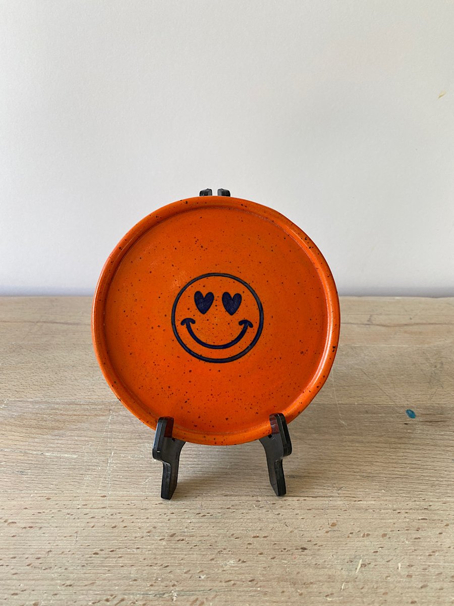 Orange & Navy smiley face ceramic plate