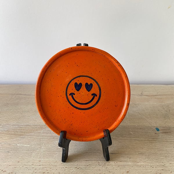 Orange & Navy smiley face ceramic plate