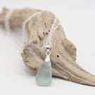 Aqua sea glass silver plated pendant necklace (18")