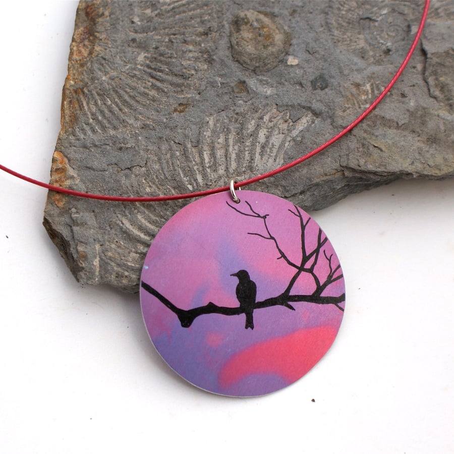 Purple bird necklace