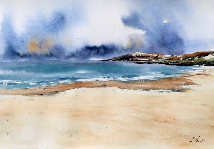 Meal Beach, Shetland. Original Watercolour Painting.