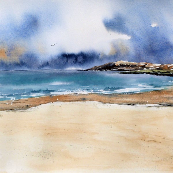 Meal Beach, Shetland. Original Watercolour Painting.