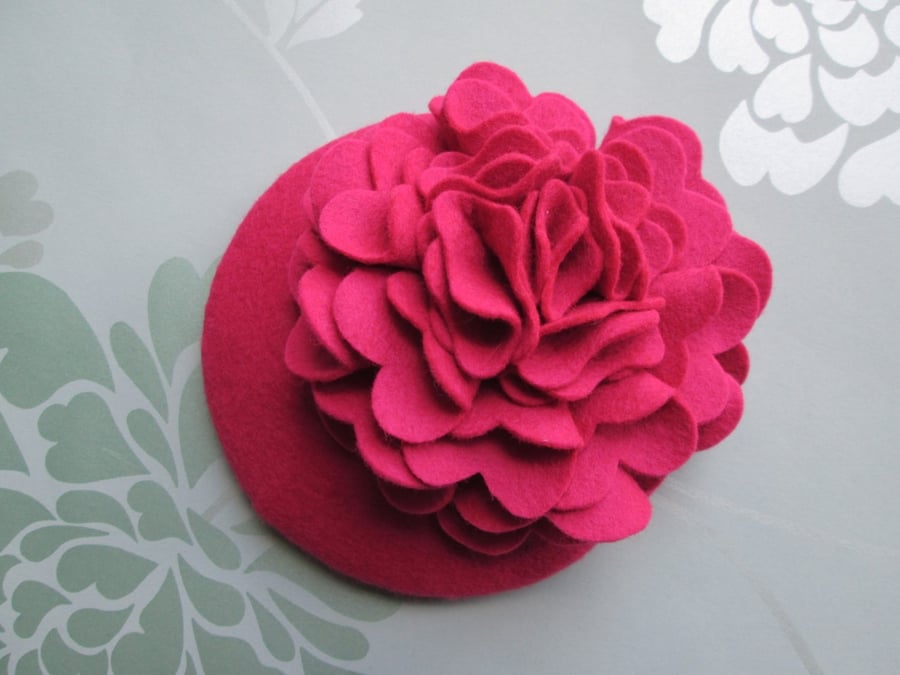 Pink Cocktail Hat - Peony Flower Felt Fascinator Hat